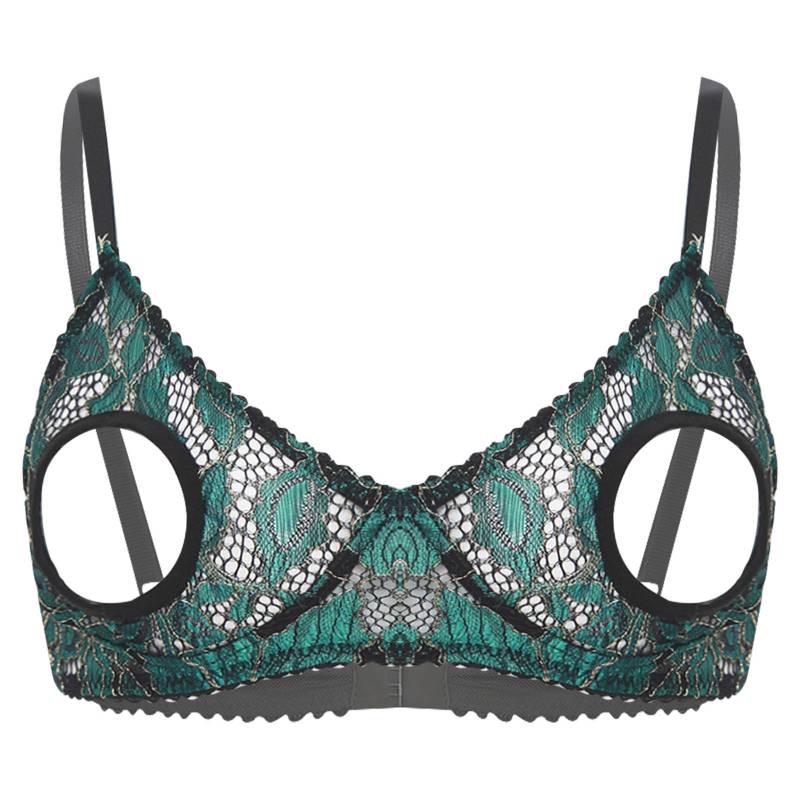 Damen Ausgeschnittene Nippel BH Tops Push Up Nackte Freiliegende Brust Bügel BH Offene Nippel Top Rollenspiel Rave Club Wear M grün von Joom DACH