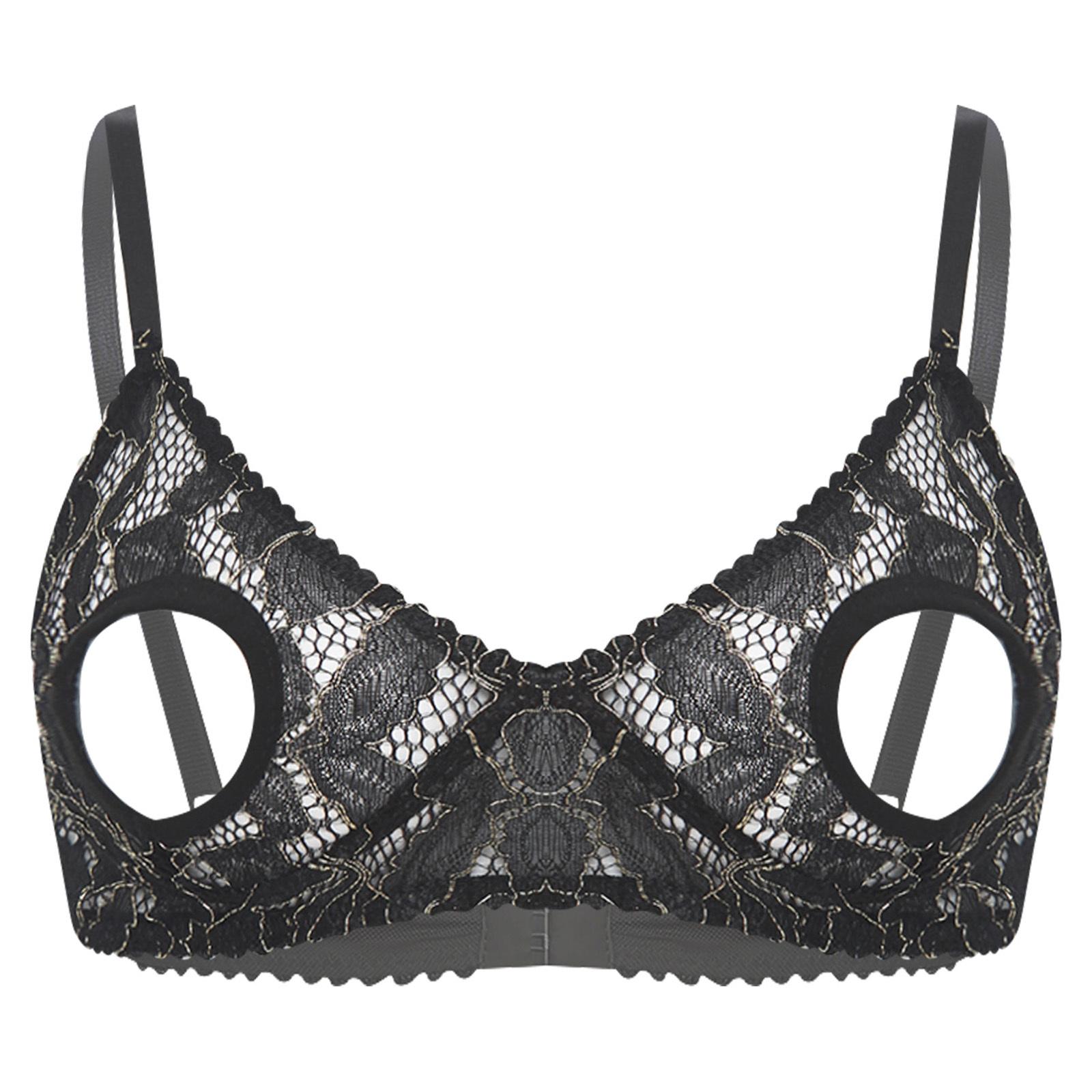 Damen Ausgeschnittene Nippel BH Tops Push Up Nackte Freiliegende Brust Bügel BH Offene Nippel Top Rollenspiel Rave Club Wear M schwarz von Joom DACH