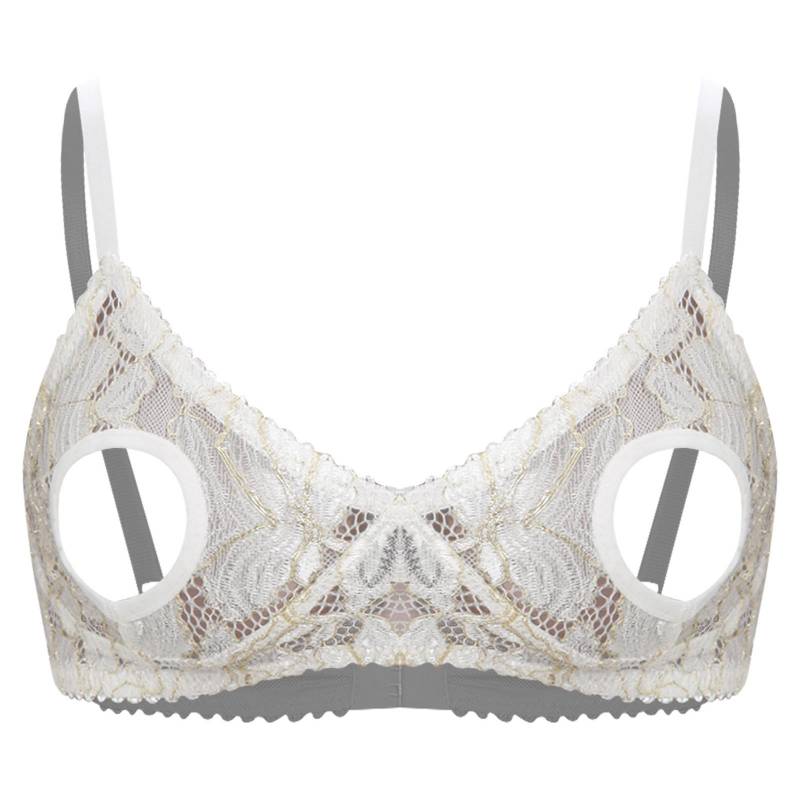 Damen Ausgeschnittene Nippel BH Tops Push Up Nackte Freiliegende Brust Bügel BH Offene Nippel Top Rollenspiel Rave Club Wear XXL elfenbein von Joom DACH