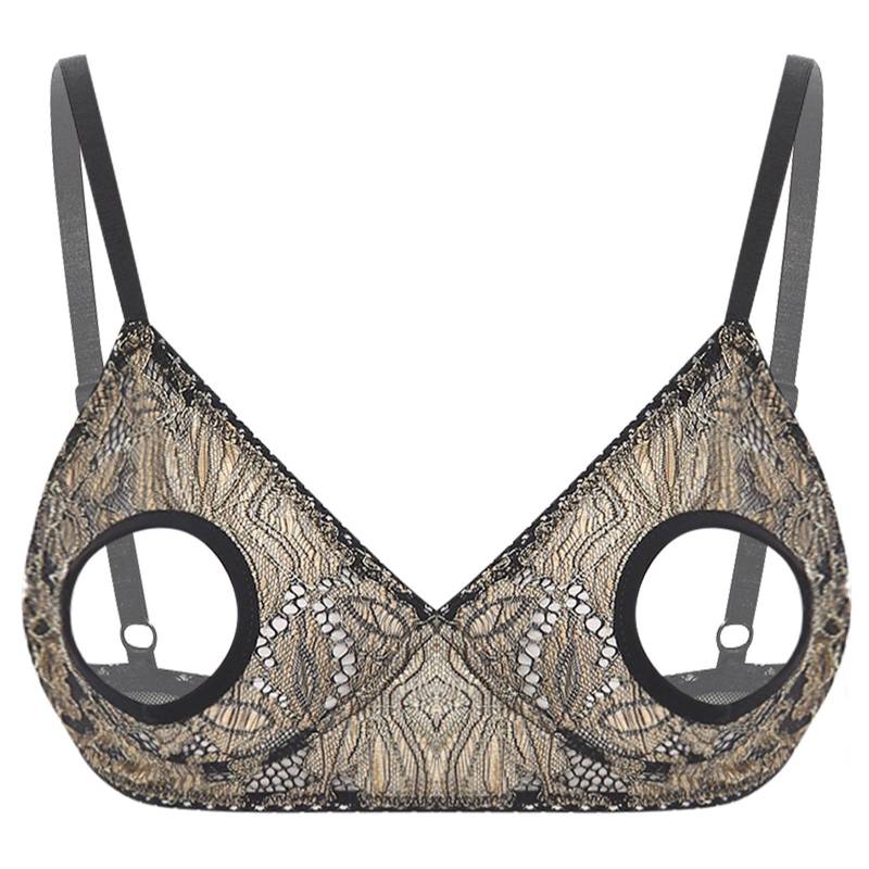 Damen Ausgeschnittene Nippel BH Tops Push Up Nackte Freiliegende Brust Bügel BH Offene Nippel Top Rollenspiel Rave Club Wear XXL gold von Joom DACH
