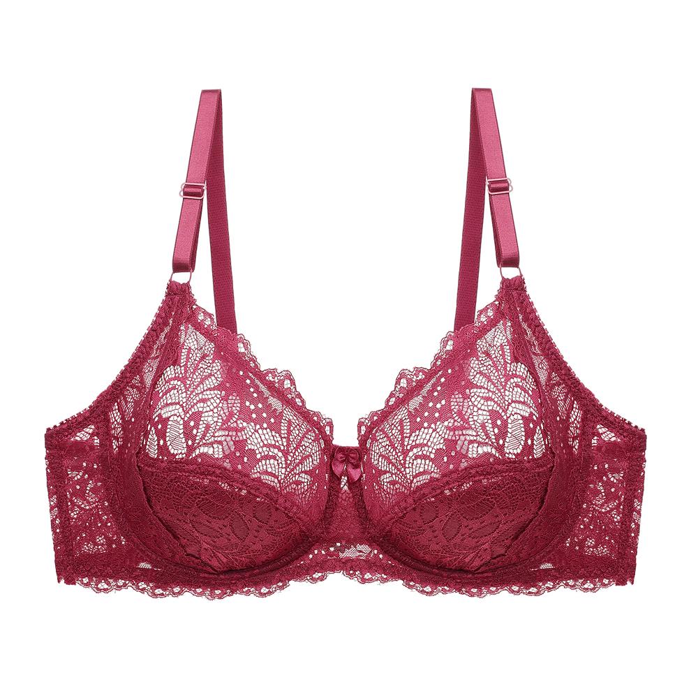 Damen-BH, Spitze, Blumen-Bralette, Dessous, Bügel-BHs, ungefüttert, Unterwäsche, Büstenhalter in Übergröße 100D rot von Joom DACH