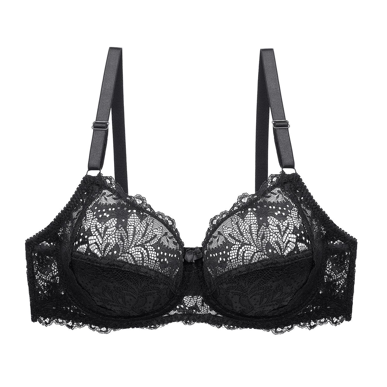 Damen-BH, Spitze, Blumen-Bralette, Dessous, Bügel-BHs, ungefüttert, Unterwäsche, Büstenhalter in Übergröße 85C schwarz von Joom DACH