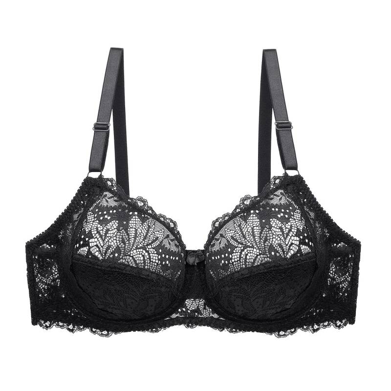 Damen-BH, Spitze, Blumen-Bralette, Dessous, Bügel-BHs, ungefüttert, Unterwäsche, Büstenhalter in Übergröße 85C schwarz von Joom DACH