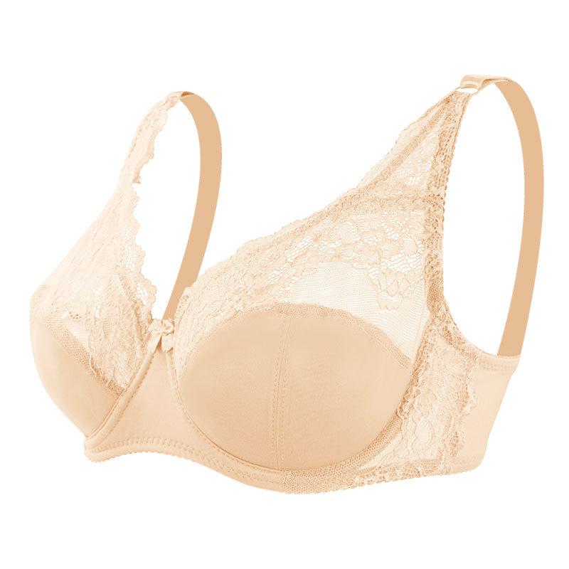 Damen-BH, große Größe, Spitze, dünne Baumwoll-Cups, geraffter BH, volle Abdeckung, Minimizer, Jacquard, nicht gepolstert, durchsichtiger Spitzen-BH 42/95C beige von Joom DACH