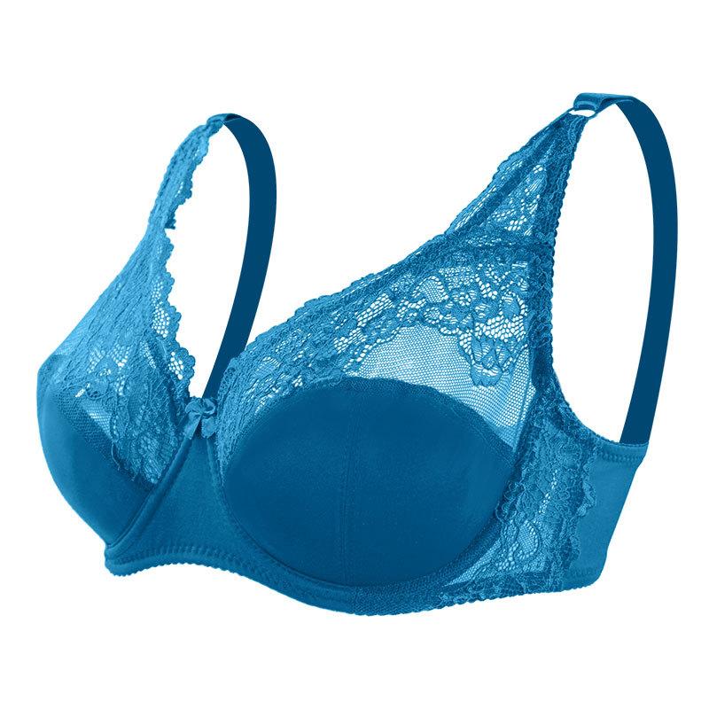 Damen-BH, große Größe, Spitze, dünne Baumwoll-Cups, geraffter BH, volle Abdeckung, Minimizer, Jacquard, nicht gepolstert, durchsichtiger Spitzen-BH 44/100C himmelblaue von Joom DACH