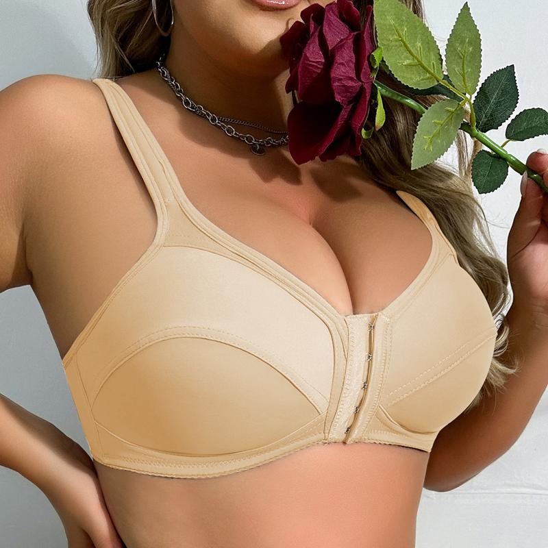 Damen-BH in Übergröße, Frontverschluss, bügellos, Dessous, verstellbar, ausgehöhlte Rückseite, Sport- und Freizeit-BHs 0XL-5XL 2XL beige von Joom DACH
