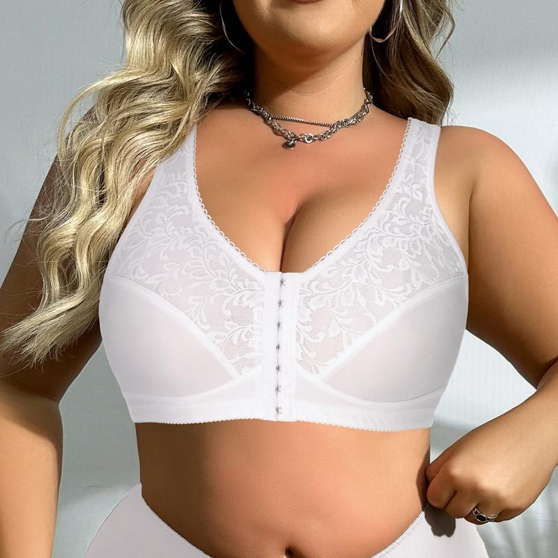 Damen-BH in Übergröße, volle Abdeckung, Spitzenunterwäsche, kabellos, Frontverschluss, bequeme Unterwäsche für Mütter, 0XL-5XL, Unterhemden, Tops 1XL weiß von Joom DACH
