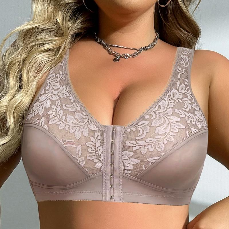 Damen-BH in Übergröße, volle Abdeckung, Spitzenunterwäsche, kabellos, Frontverschluss, bequeme Unterwäsche für Mütter, 0XL-5XL, Unterhemden, Tops 3XL hellbraun von Joom DACH