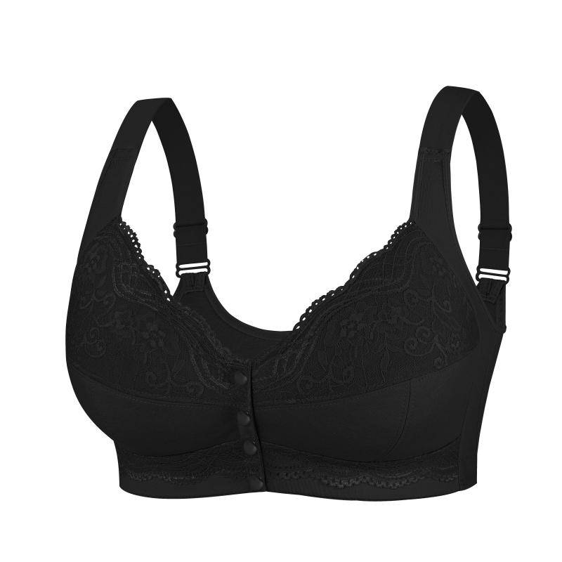 Damen-BH mit Frontschnalle ohne Stahlring, Spitze, weiche Weste, Unterwäsche, Übergröße, AG-Cup 50/115G schwarz von Joom DACH