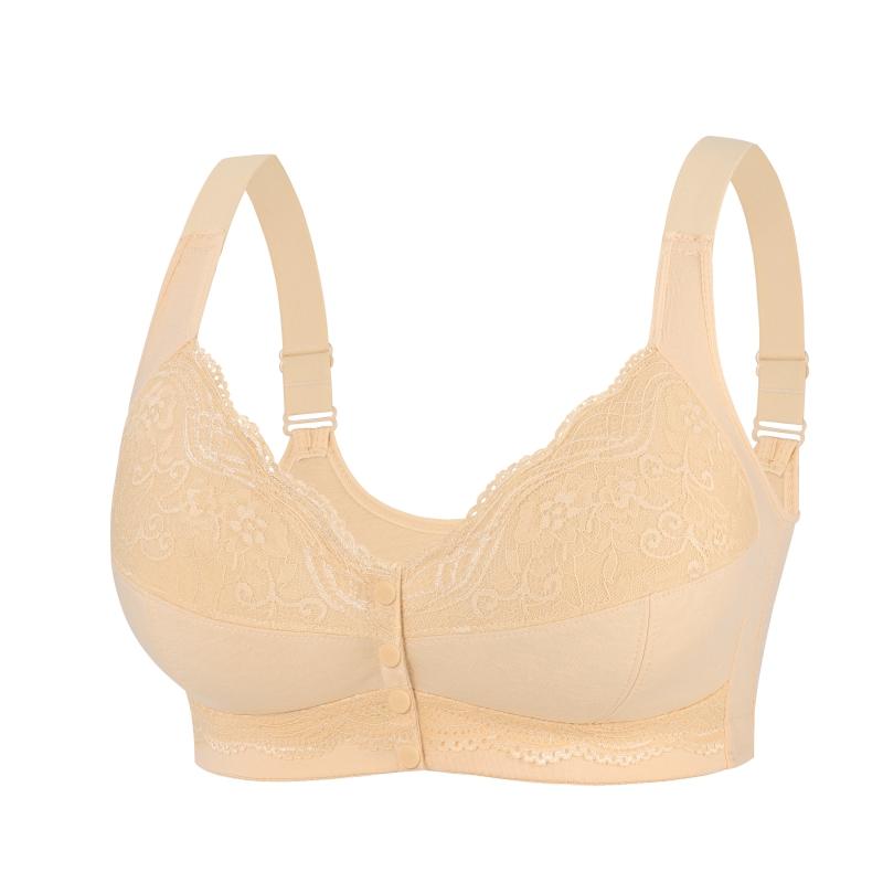 Damen-BH mit Frontschnalle ohne Stahlring, Spitze, weiche Weste, Unterwäsche, Übergröße, AG-Cup 50/115G beige von Joom DACH