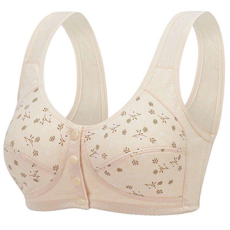 Damen-BH mit Vorderknopf, Blumenmuster, Unterwäsche, Baumwolle, kabelloser Push-Up-BH, Dessous 44/100 beige von Joom DACH