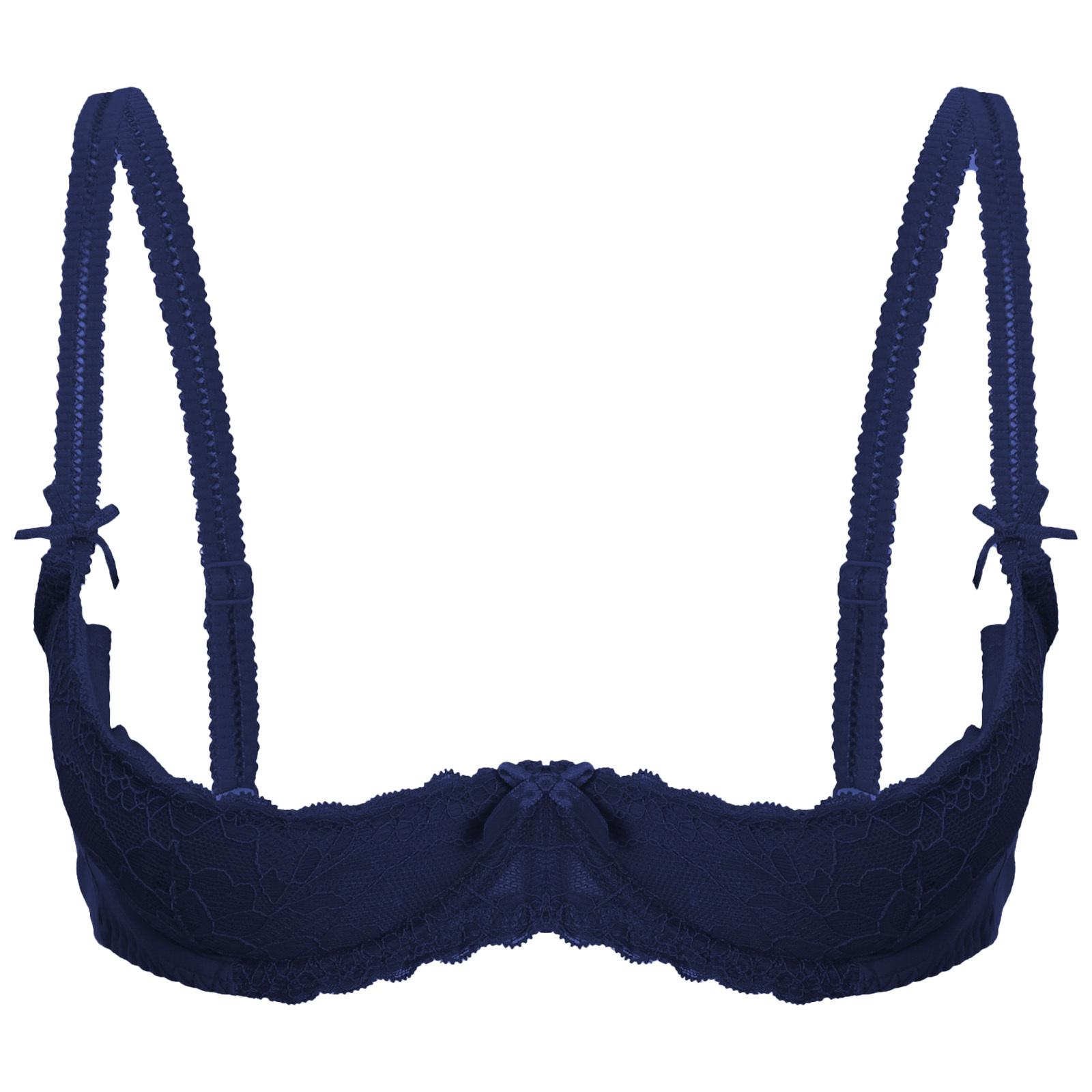 Damen-BHs, 1/2-Cup, Push-Up-Bügel, Spitzen-BH, Unterwäsche, Nachtwäsche für Paarspiele L navy blau von Joom DACH