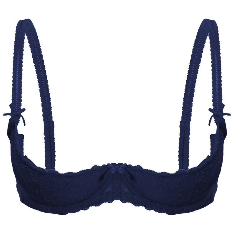 Damen-BHs, 1/2-Cup, Push-Up-Bügel, Spitzen-BH, Unterwäsche, Nachtwäsche für Paarspiele navy blau von Joom DACH
