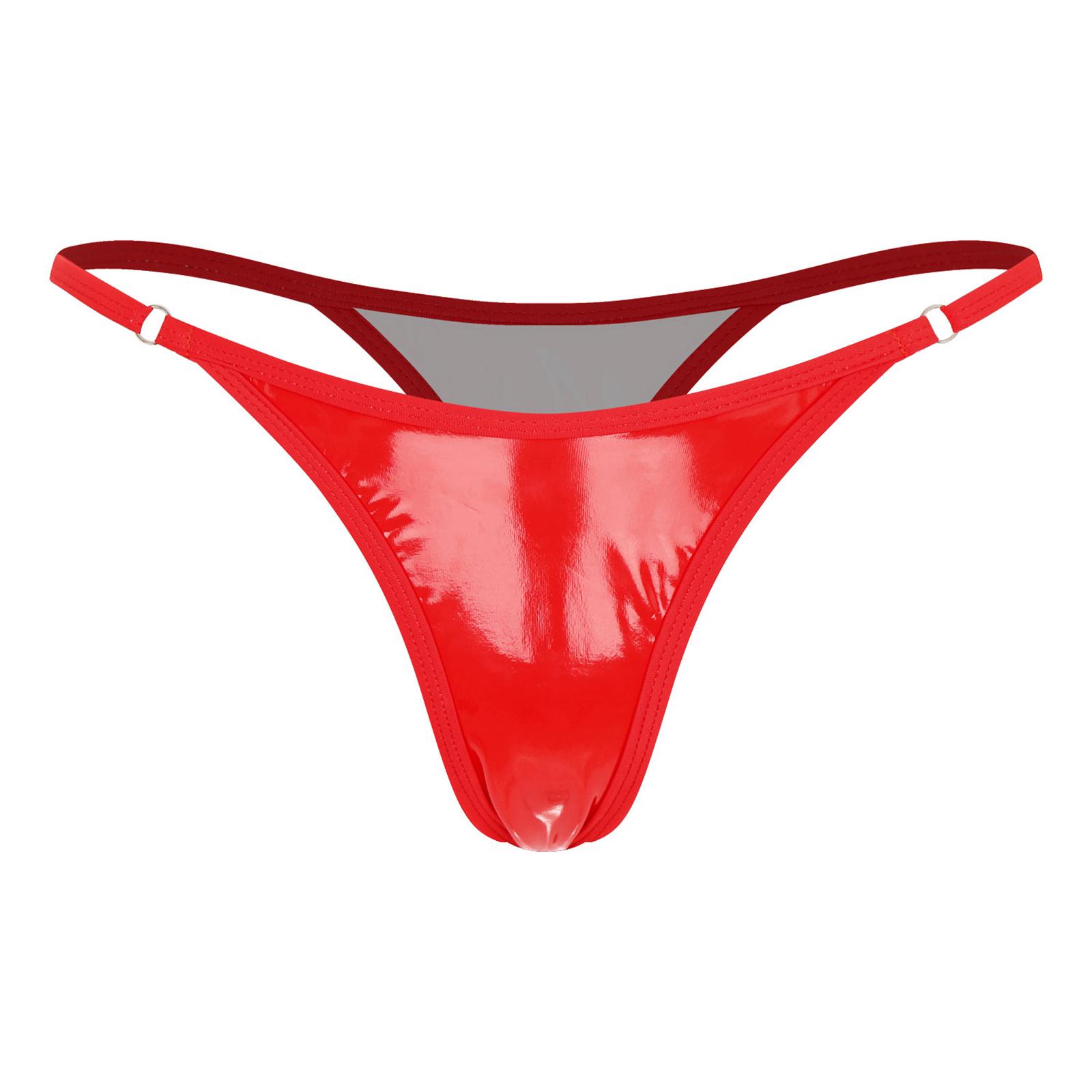 Damen-Badeanzug mit G-String und hoher Taille, metallisch, verstellbarer T-Rücken, für Poolpartys M rot von Joom DACH