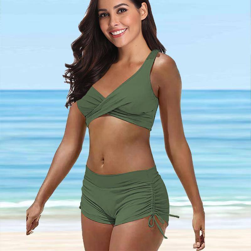 Damen-Badeanzug mit Schultergurt, grüner Camouflage-Druck, Bikini-Tankini-Badeanzug 3XL grün von Joom DACH