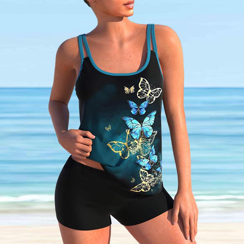 Damen-Badeanzug mit Schultergurt, mehrfarbiger Musterdruck, Bikini-Tankini-Badeanzug L von Joom DACH