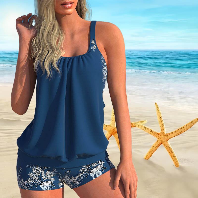 Damen-Badeanzug mit Schultergurten, pfauenblau bedruckter Bikini-Shorts-Tanktop-Badeanzug M pfau blau Damen-Badeanzug mit Schultergurten, pfauenblau bedruckter Bikini-Shorts-Tanktop-Badeanzug M pfau blau von Joom DACH