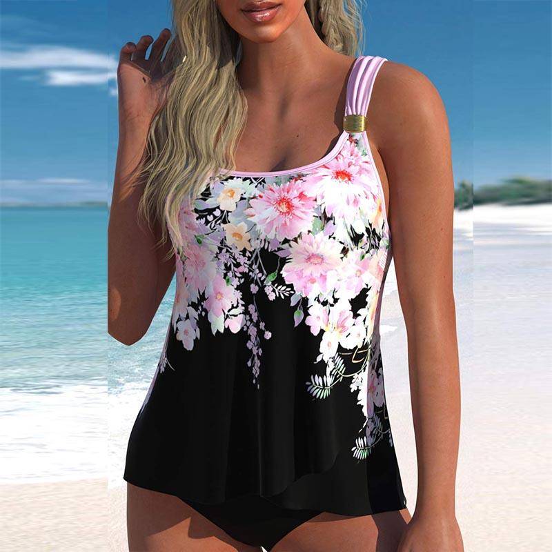 Damen-Badeanzug mit Schultergurten und Unterwasserpflanzen-Print, Bikini-Shorts, Tanktop-Badeanzug 6XL rosa von Joom DACH