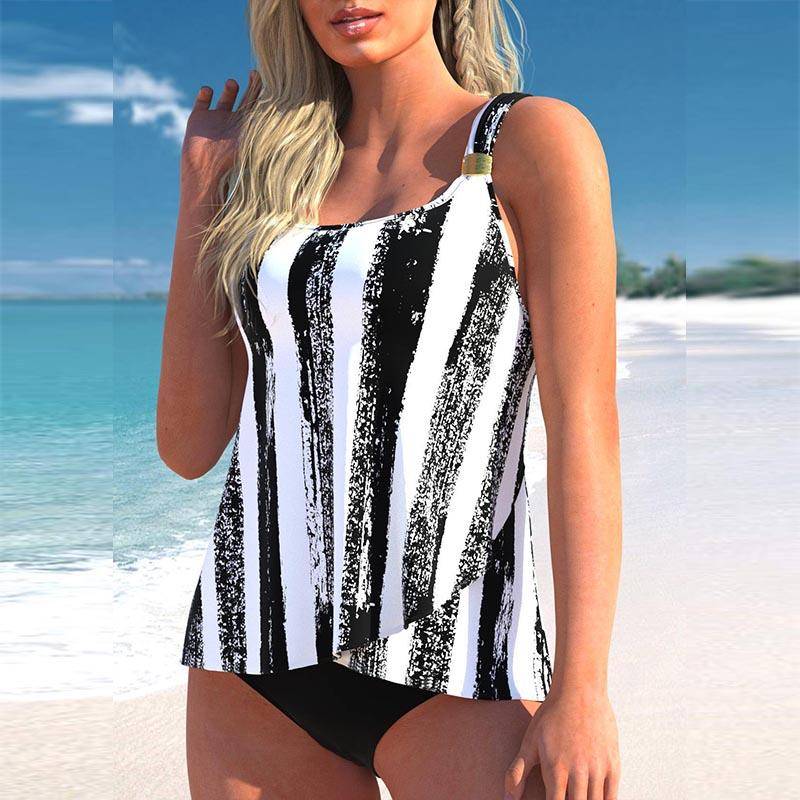 Damen-Badeanzug mit Schultergurten und Unterwasserpflanzen-Print, Bikini-Shorts, Tanktop-Badeanzug XL weiß von Joom DACH