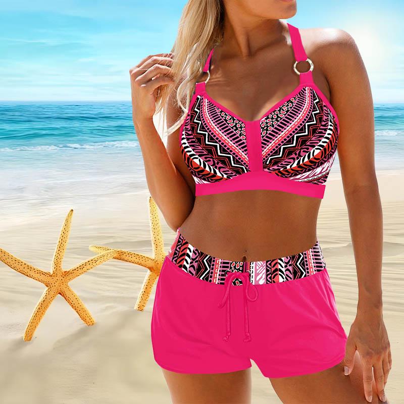 Damen-Badeanzug mit Schultergurten und mehrfarbigem, gestreiftem, bedrucktem Bikini-Shorts-Tanktop 5XL hellrosa Damen-Badeanzug mit Schultergurten und mehrfarbigem, gestreiftem, bedrucktem Bikini-Shorts-Tanktop 5XL hellrosa von Joom DACH
