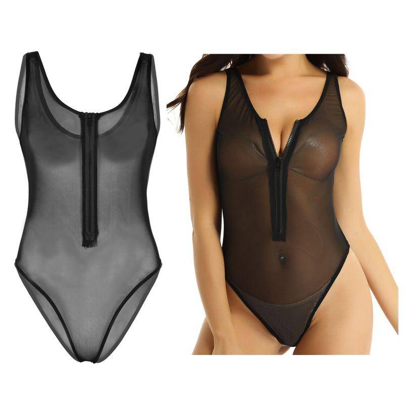 Damen-Badeanzug mit durchsichtigem Netzstoff, durchsichtigem Reißverschluss, hohem Schnitt, Tanga und Teddy-Trikot 5XL schwarz Damen-Badeanzug mit durchsichtigem Netzstoff, durchsichtigem Reißverschluss, hohem Schnitt, Tanga und Teddy-Trikot 5XL schwarz von Joom DACH