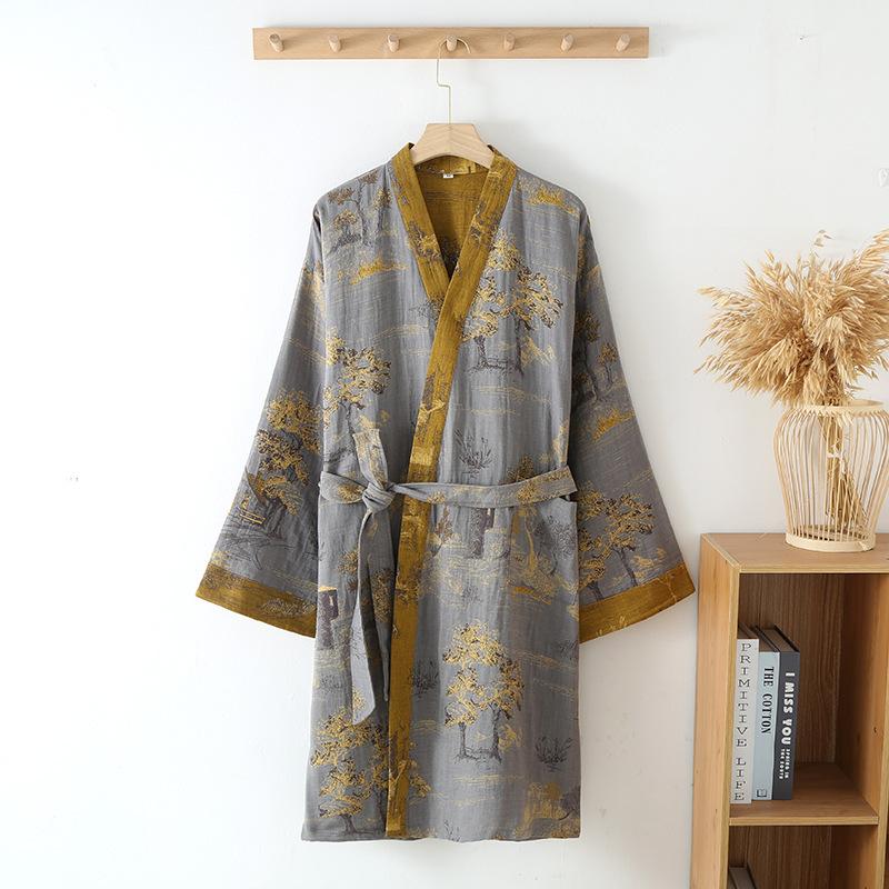 Damen-Bademantel im chinesischen Stil aus Baumwolle, langärmelig, Herbst-Kimono mit Taschen, Schnürung, übergroßer Morgenmantel für Damen XL grün von Joom DACH