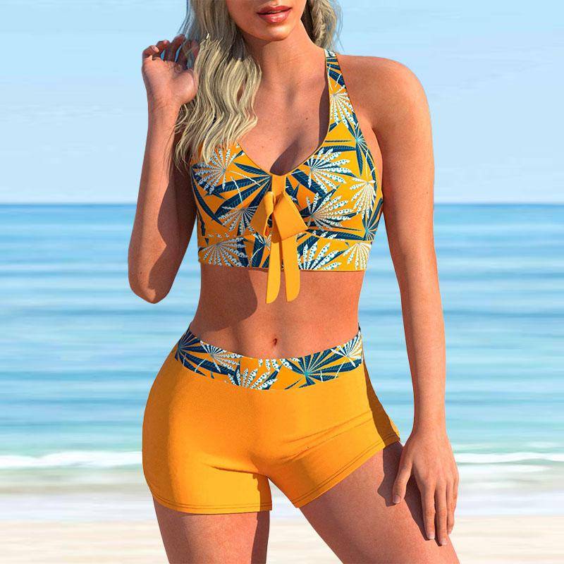 Damen Bademode Tankini 2-teiliger Badeanzug Blaues Kreuz Ahornblätter-Druck Urlaubsbadeanzug 5XL orange von Joom DACH