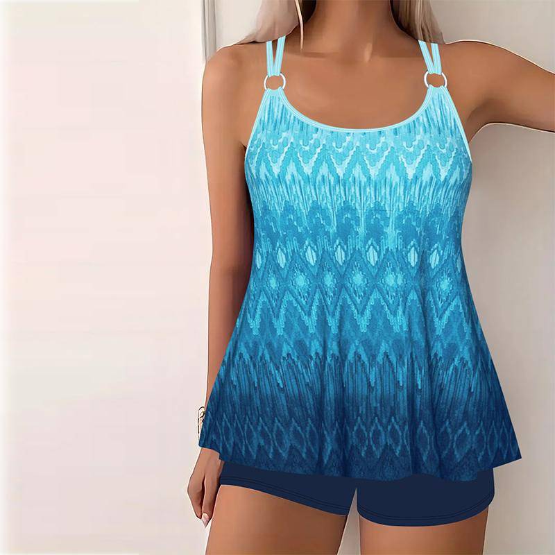Damen Bademode Tankini 2-teiliger Badeanzug Schillernde Farben Urlaubsbadeanzüge 3XL blau von Joom DACH