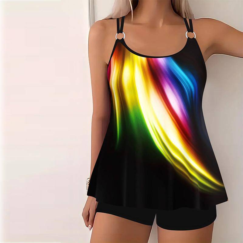 Damen Bademode Tankini 2-teiliger Badeanzug Schillernde Farben Urlaubsbadeanzüge 6XL schwarz von Joom DACH
