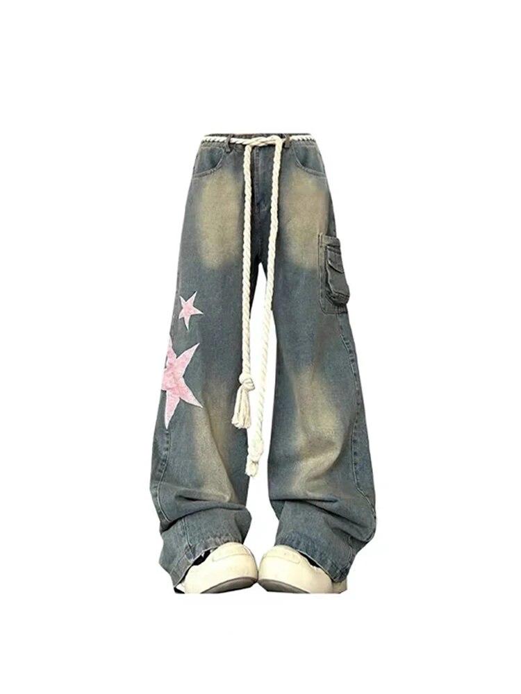 Damen Baggy Star Jeans Vintage Harajuku Oversize High Waist Denim Hose Emo 2000er Y2k 90er Ästhetische weite Hose Trashy Kleidung M blau Damen Baggy Star Jeans Vintage Harajuku Oversize High Waist Denim Hose Emo 2000er Y2k 90er Ästhetische weite Hose Trashy Kleidung M blau von Joom DACH
