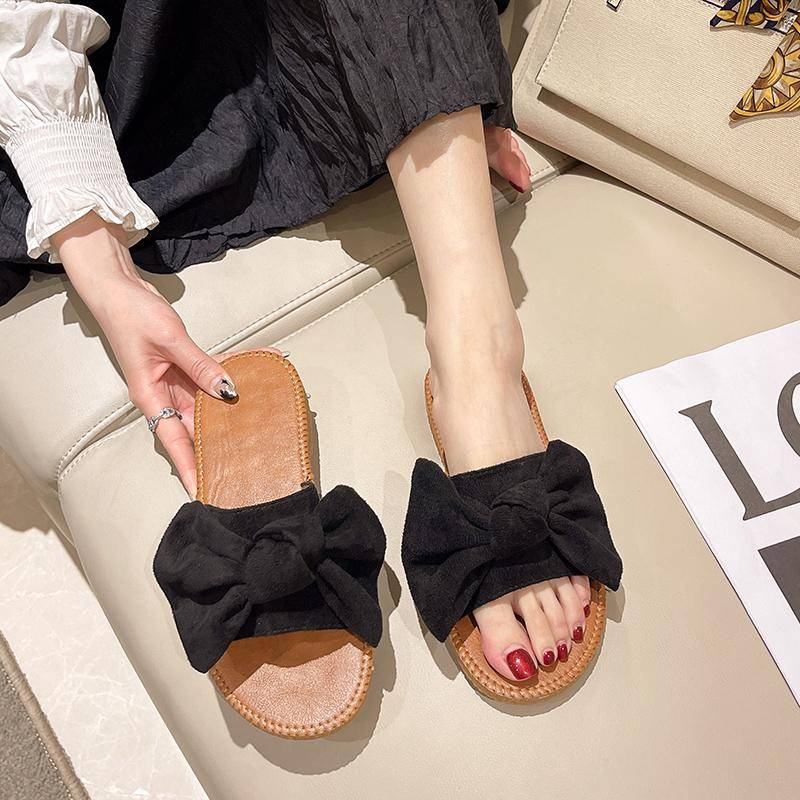 Damen Ballerinas Slipper Sommer Mode Schleife Sandalen Schuhe für Damen Flach Lässig Strand Slipper Pantoletten Damen De Mujer 35 schwarz von Joom DACH