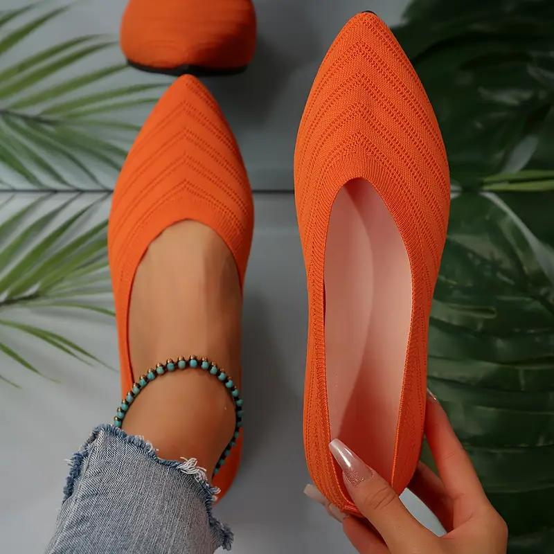 Damen Ballerinas mit spitzer Zehenpartie, einfarbig gestrickt, zum Hineinschlüpfen, lässige atmungsaktive Schuhe für Frühling und Sommer 39 orange von Joom DACH