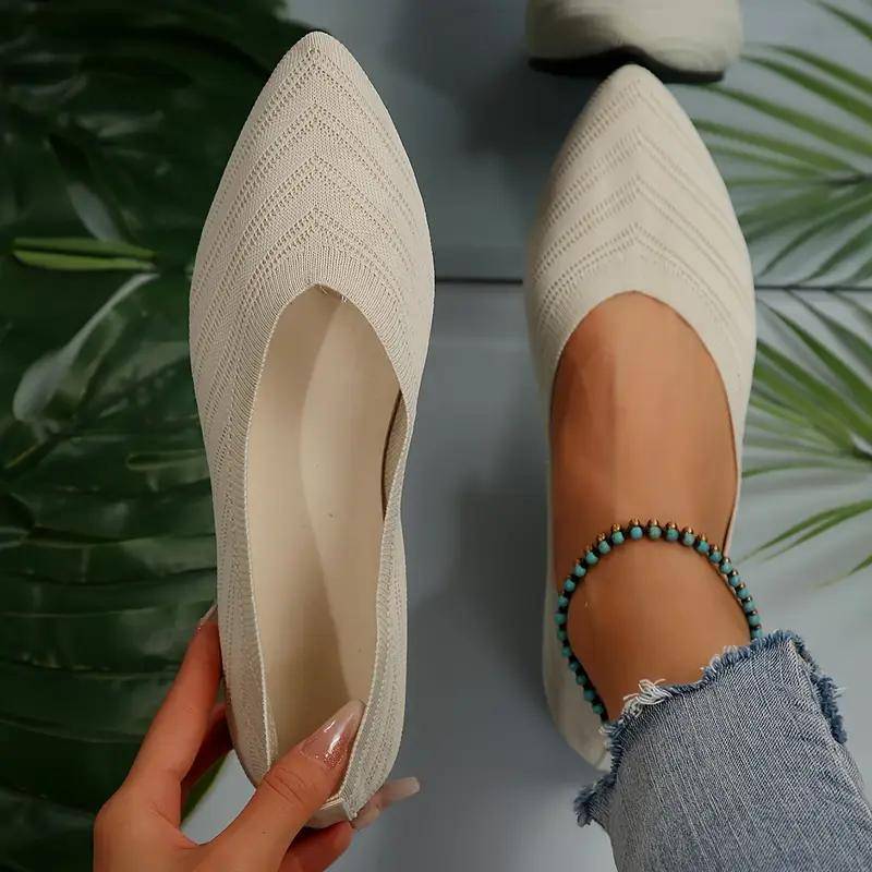 Damen Ballerinas mit spitzer Zehenpartie, einfarbig gestrickt, zum Hineinschlüpfen, lässige atmungsaktive Schuhe für Frühling und Sommer 40 weiß von Joom DACH