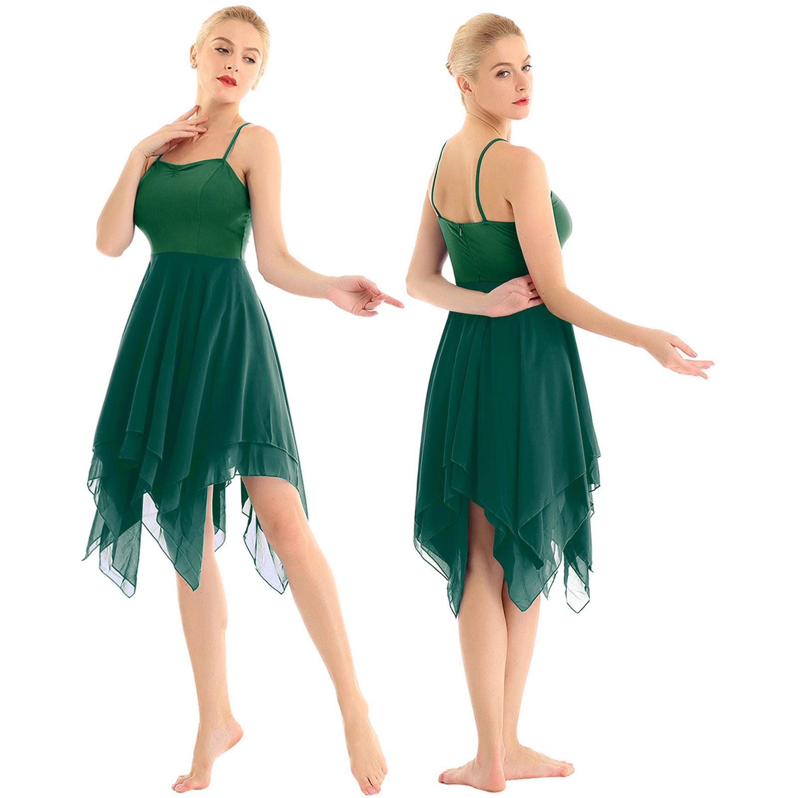 Damen Ballett-Tanzkleid, Chiffon-Tanzkleid, Erwachsene, Spaghettiträgerkleid, Ballsaalkleid L grün von Joom DACH