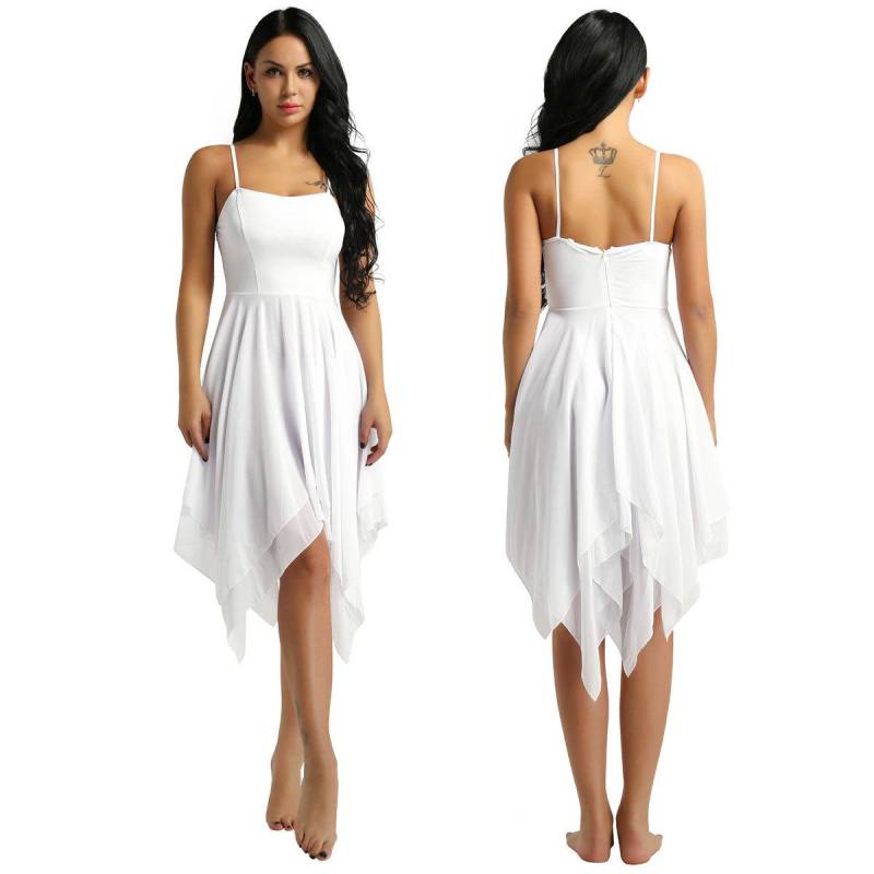 Damen Ballett-Tanzkleid, Chiffon-Tanzkleid, Erwachsene, Spaghettiträgerkleid, Ballsaalkleid L weiß von Joom DACH