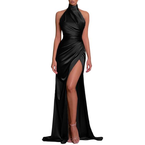 Damen Ballkleid Stehkragen Neckholder Schulterfrei Ärmellos Satin Abendkleid Slim Fit Plissiert Einfarbig Hoher Schlitz Bodenlanges Maxikleid XS Damen Ballkleid Stehkragen Neckholder Schulterfrei Ärmellos Satin Abendkleid Slim Fit Plissiert Einfarbig Hoher Schlitz Bodenlanges Maxikleid XS von Joom DACH