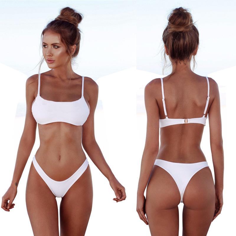 Damen-Bandage-Bikini-Set, Push-Ups, brasilianische Bademode, Strandmode M weiß von Joom DACH