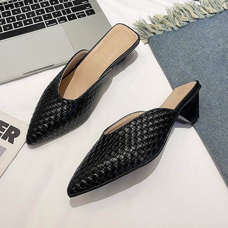 Damen Baotou Hausschuhe Schuhe Sommer Strandschuhe für Damen Spitz Zehen Flacher Boden Damen Sandalen Hausschuhe 40 schwarz von Joom DACH