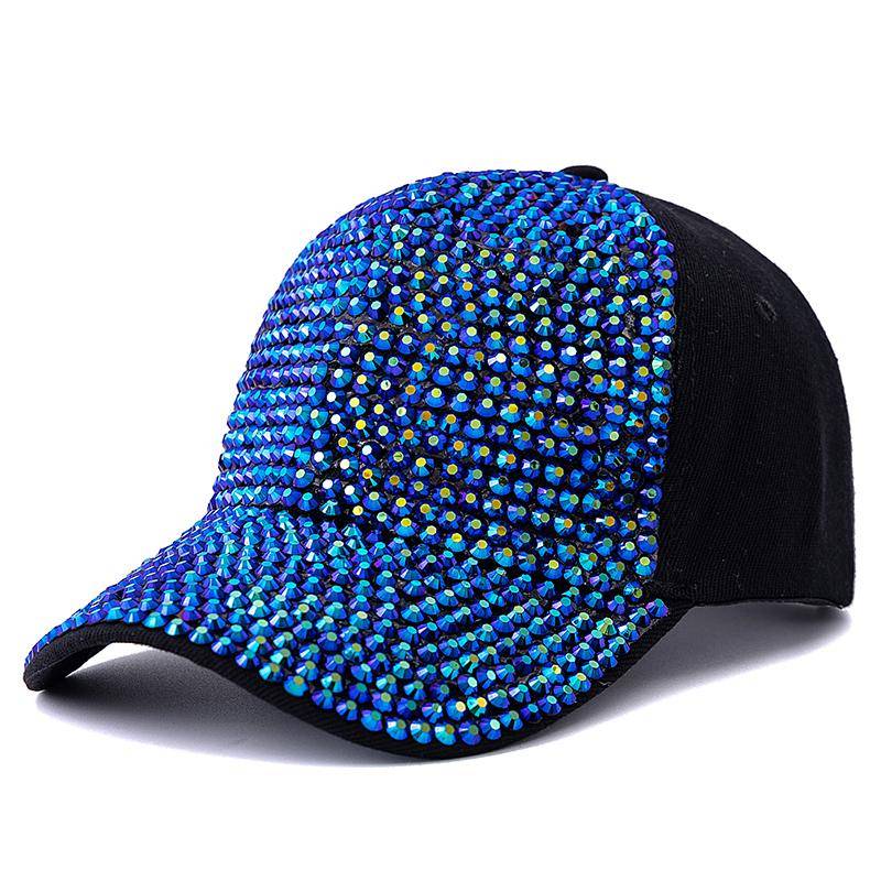 Damen-Baseballkappe mit Diamant-Inlay, verstellbar, lässig, einfarbig, modisch, Streetwear, Outdoor-Hut, schlichtes Design 56cm-60cm blau von Joom DACH