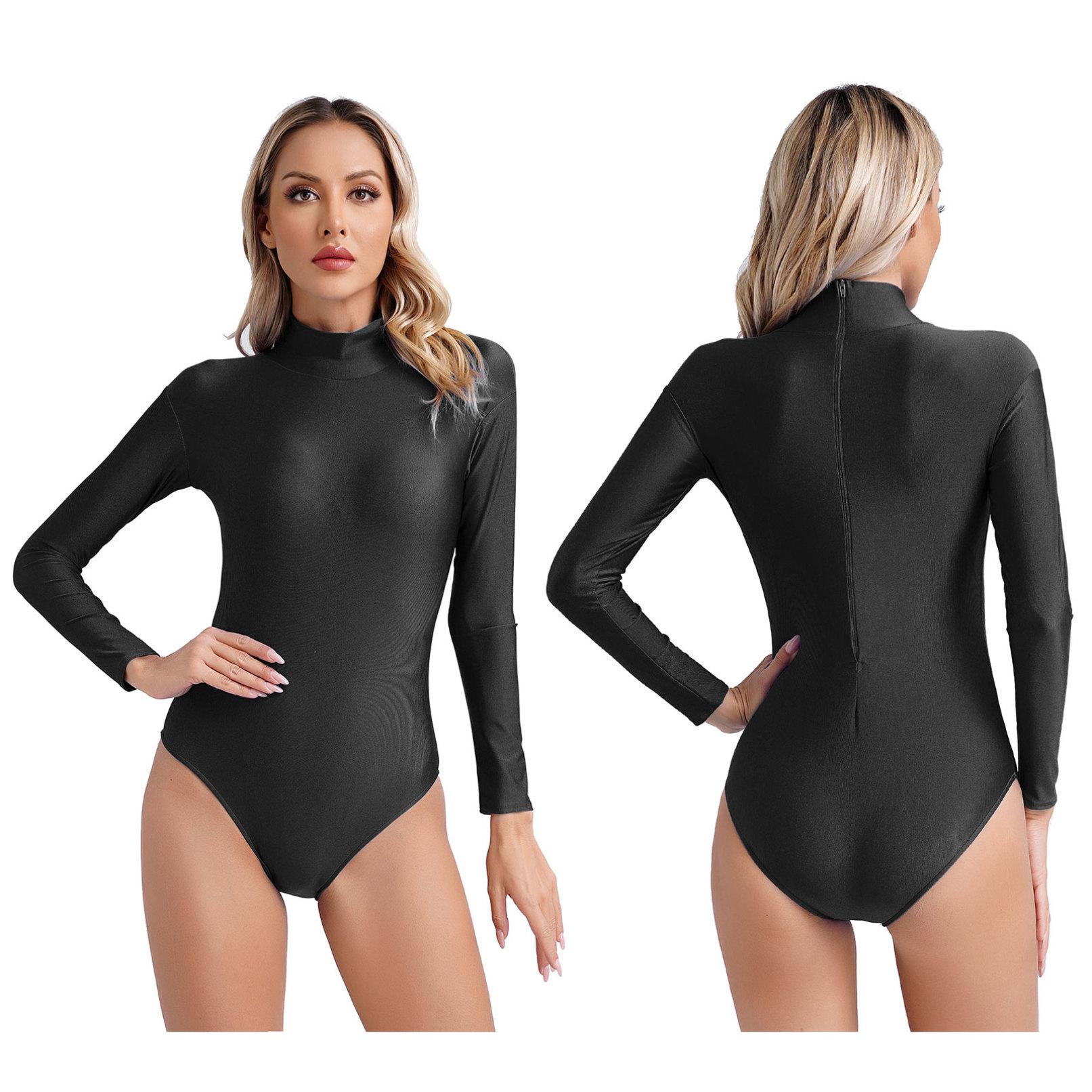 Damen-Basic-Gymnastiktrikot mit Rollkragen und langen Ärmeln, Body-Oberteile für Übungs-Overall XL schwarz von Joom DACH