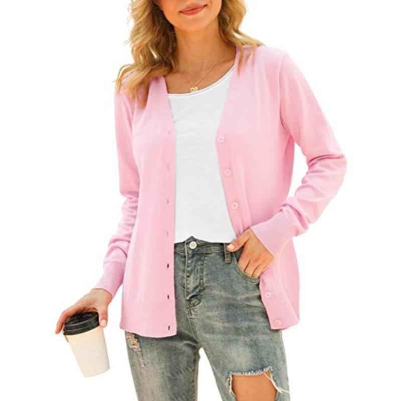 Damen Basic Langarm-Cardigan mit Knöpfen vorne, Strickmantel, Oberteile, Oberbekleidung M rosa von Joom DACH