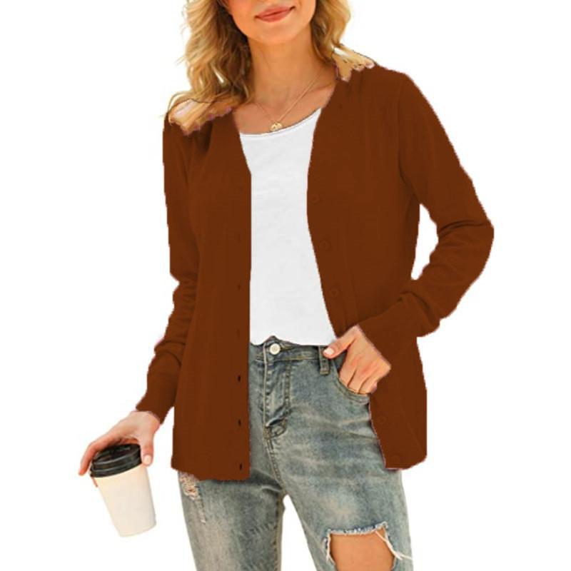 Damen Basic Langarm-Cardigan mit Knöpfen vorne, Strickmantel, Oberteile, Oberbekleidung S kaffeebraun von Joom DACH