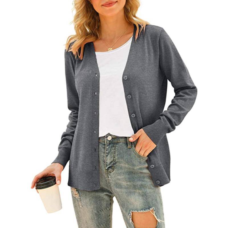 Damen Basic Langarm-Cardigan mit Knöpfen vorne, Strickmantel, Oberteile, Oberbekleidung XL grau von Joom DACH