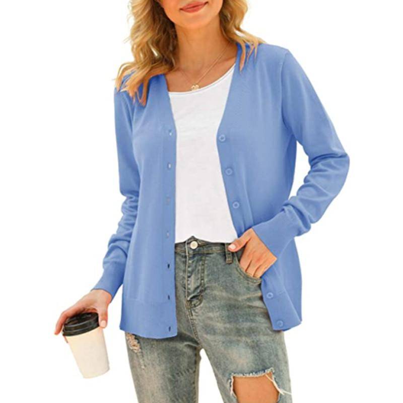 Damen Basic Langarm-Cardigan mit Knöpfen vorne, Strickmantel, Oberteile, Oberbekleidung XL blau von Joom DACH