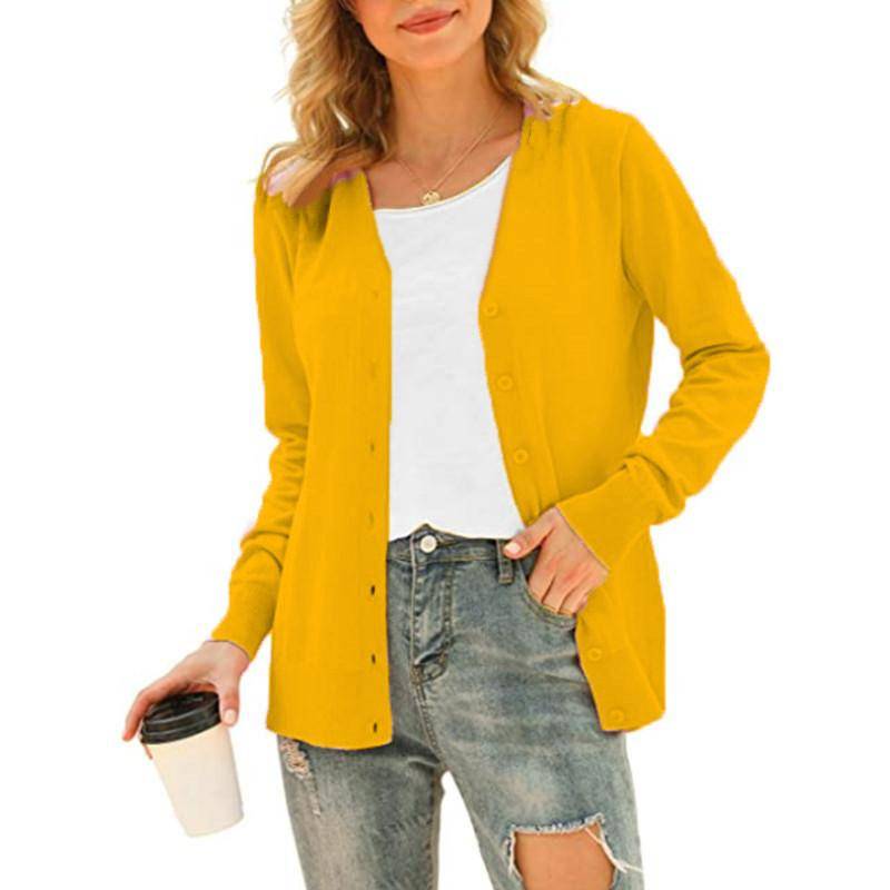 Damen Basic Langarm-Cardigan mit Knöpfen vorne, Strickmantel, Oberteile, Oberbekleidung XXL gelb von Joom DACH