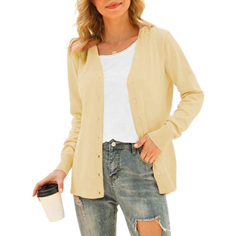 Damen Basic Langarm-Cardigan mit Knöpfen vorne, Strickmantel, Oberteile, Oberbekleidung XXXL apricot von Joom DACH