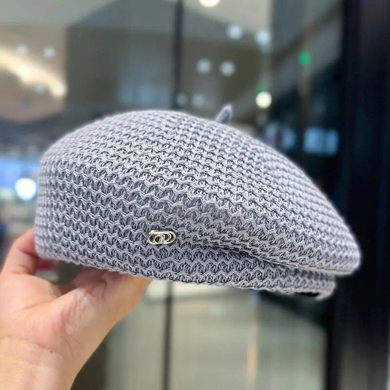 Damen Baskenmütze aus festem, plissiertem Papierstroh, Sommermütze aus Milchseide, gestrickt, atmungsaktiv, große Künstlermode, Newsboy-Hut 56-56cm grau von Joom DACH