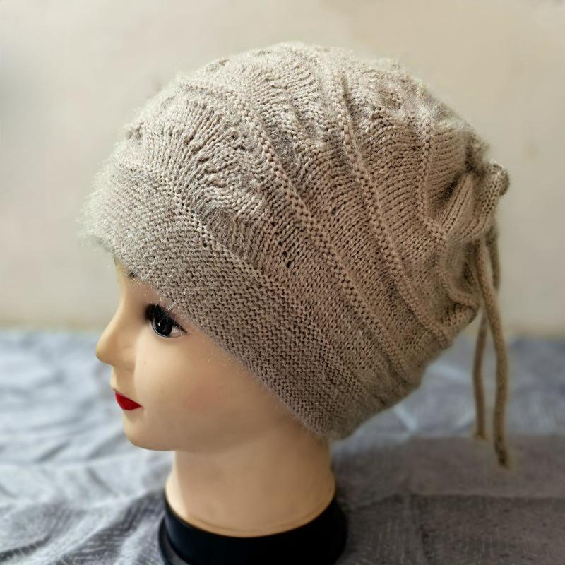 Damen Beanie & Halswärmer: Gemütlicher Herbst/Winter Baotou-Stil, Passform für große Köpfe, Gesichtsschlankmachendes Kordelzug-Design. von Joom DACH