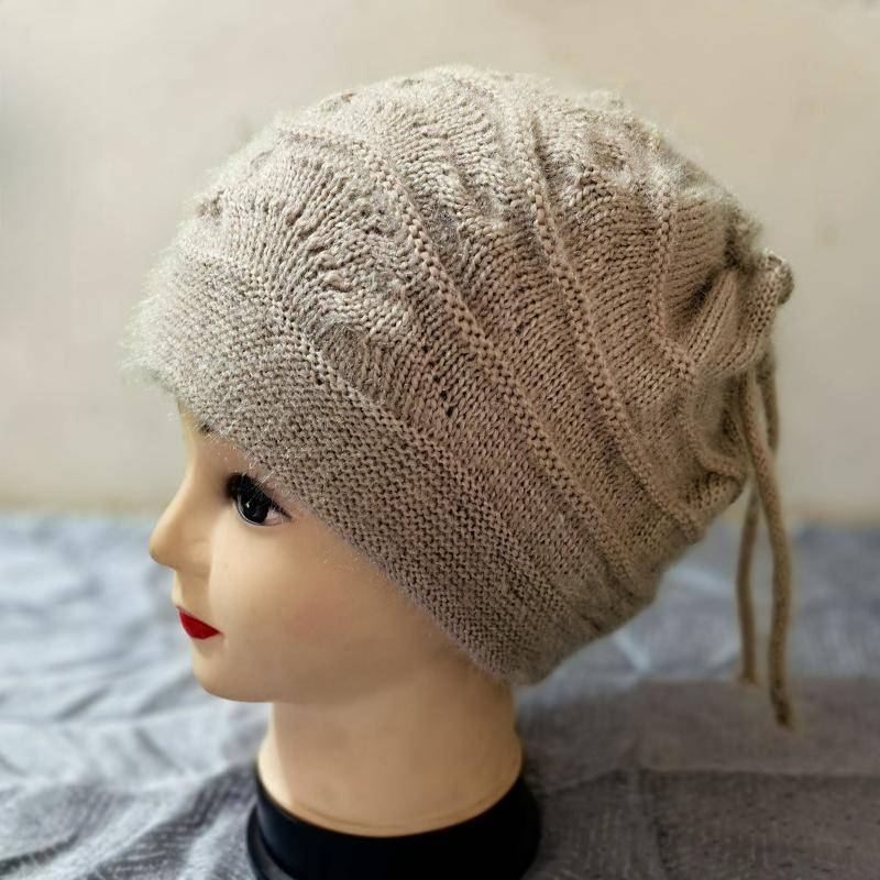 Damen Beanie & Halswärmer: Gemütlicher Herbst/Winter Baotou-Stil, Passform für große Köpfe, Gesichtsschlankmachendes Kordelzug-Design. von Joom DACH