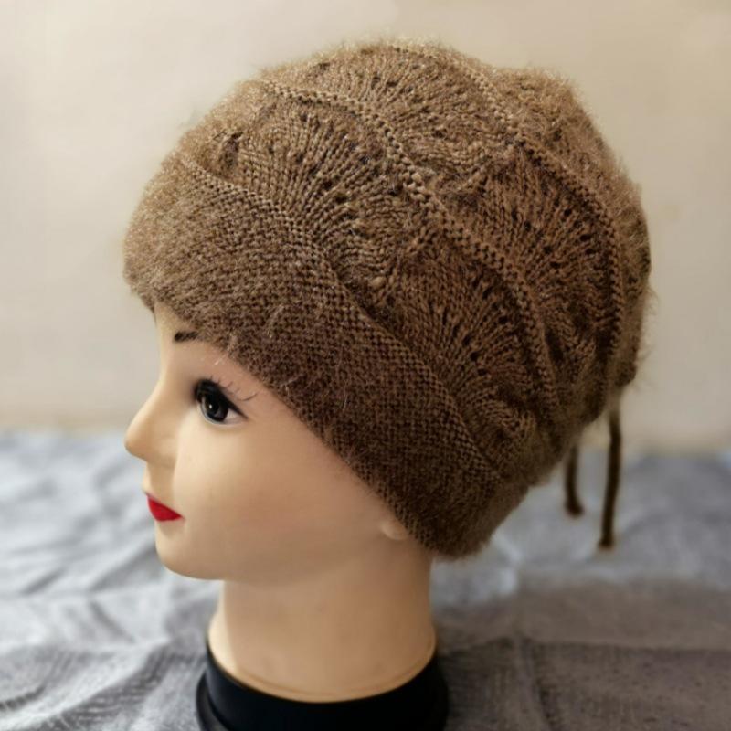 Damen Beanie & Halswärmer: Gemütlicher Herbst/Winter Baotou-Stil, Passform für große Köpfe, Gesichtsschlankmachendes Kordelzug-Design. von Joom DACH